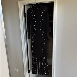 Fashion Nova Black Pearl Embellished Long Sleeve Dress